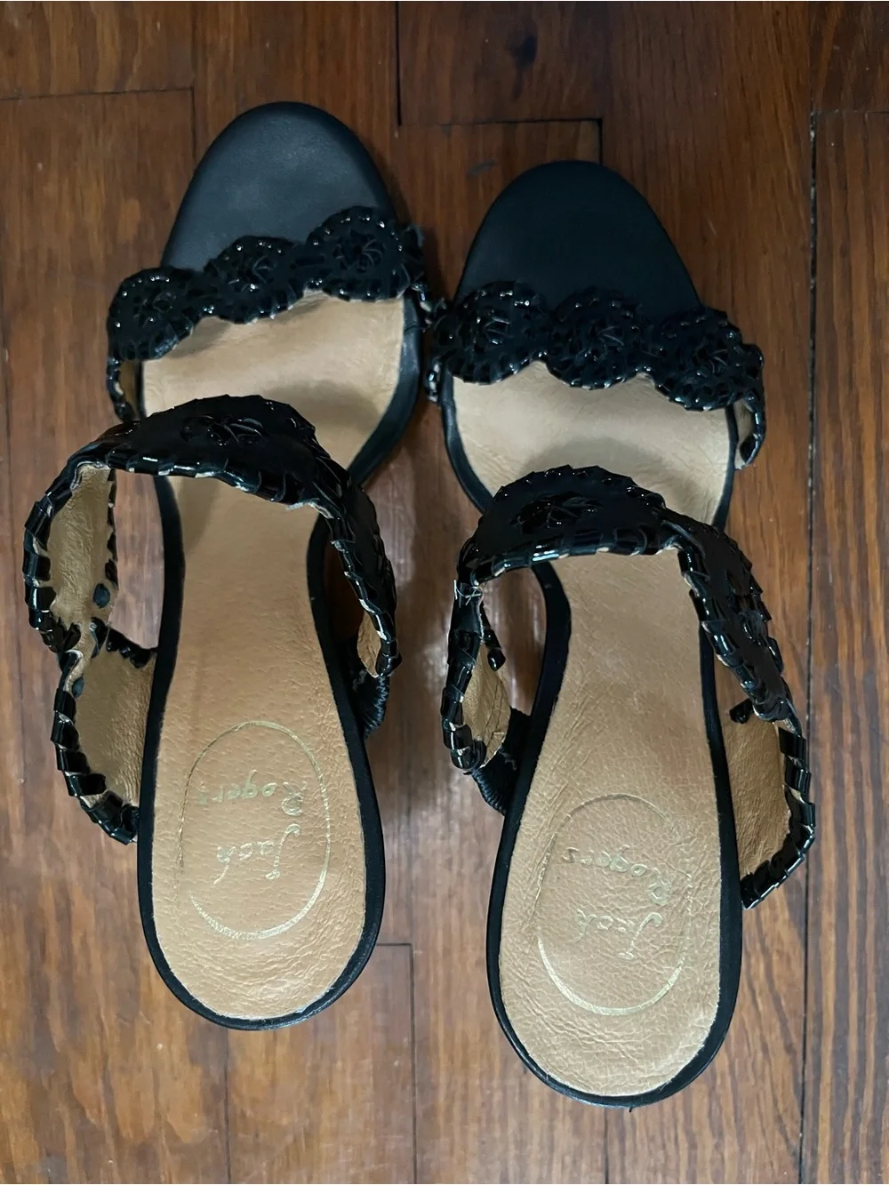 Jack Rogers Black Luccia Scalloped Wedge Sandals